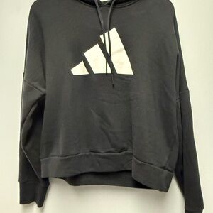 Black Adidas cropped three bar logo Hoodie zipper Pocket In Sleeve